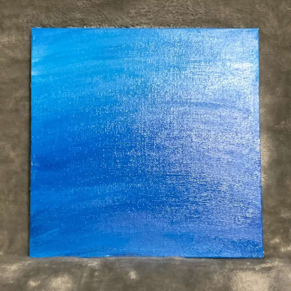 “Blues I” 8” x 8” canvas board with various shades of blue ombré